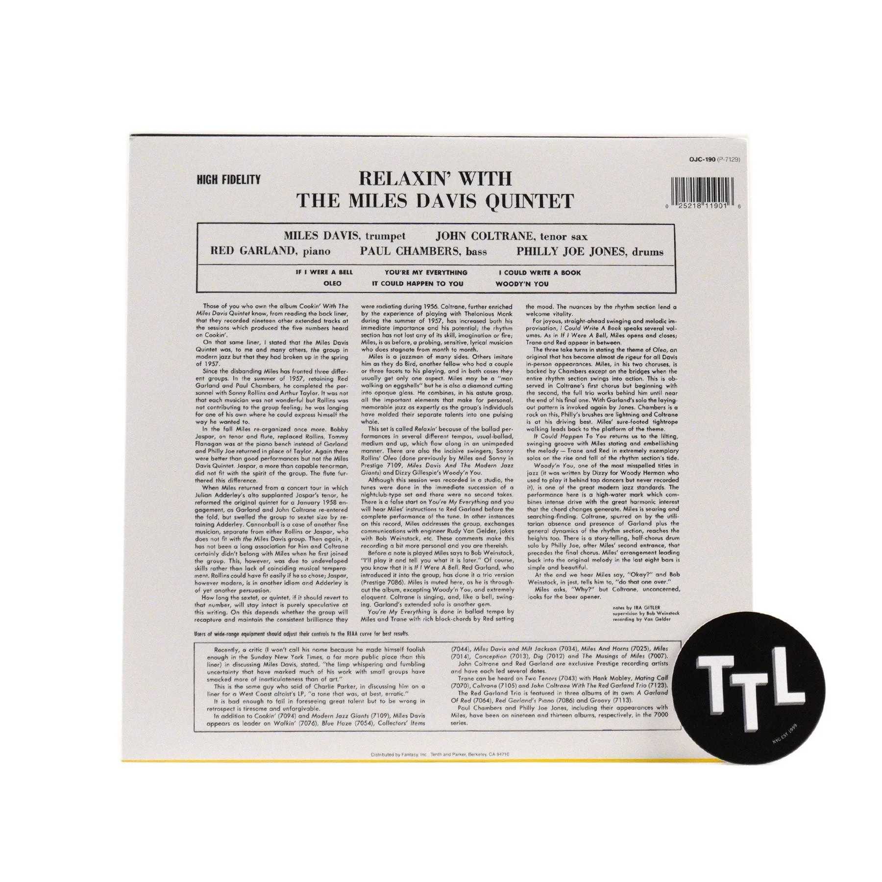 Miles Davis: Relaxin' With The Miles Davis Quintet Vinyl LP