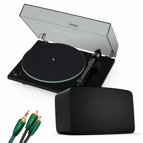Sonos Vinyl Set with Five Wireless Speaker (Black), Pro-Ject T1 Reference Turntable (Black) and 3.5mm Male to RCA Male Cable hi-fi class D amplifier,hi-fi class AB amplifier,hi-fi stereo kit for beginners